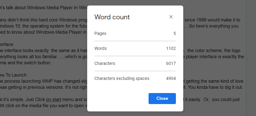 Word Count On Google Docs