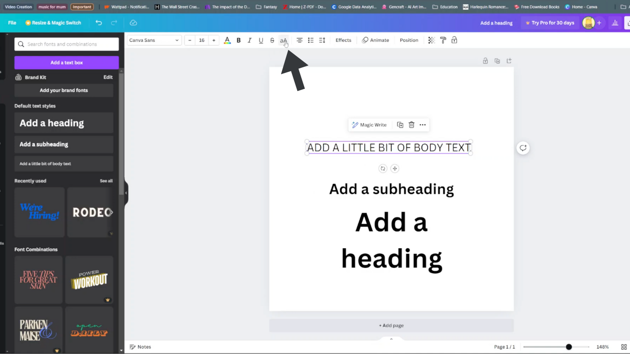 Image showing capitilization of text. How to Change Capitilization In Canva
