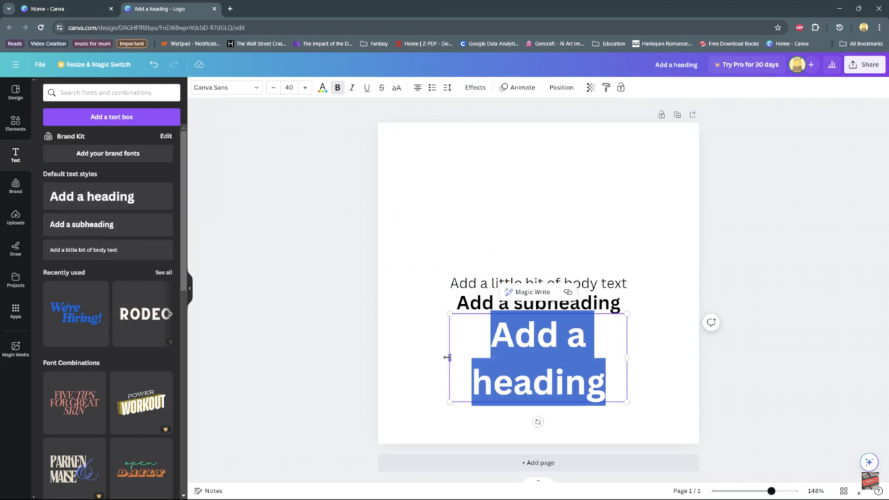 Image showing adding of text on Canva.How to Change Capitilization In Canva