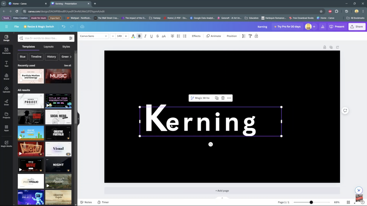 image showing pasting of text for kerning.How To Kern In Canva