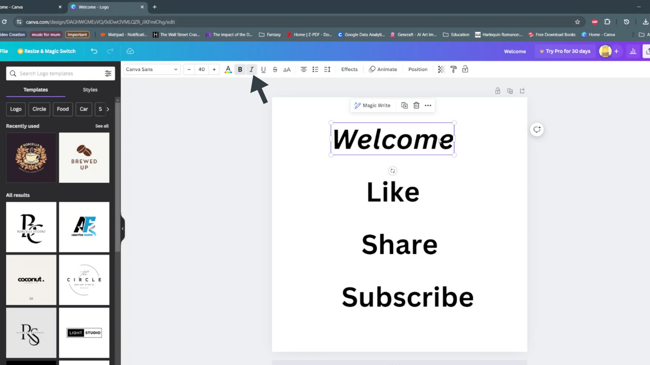  Italicize text in Canva tutorial
