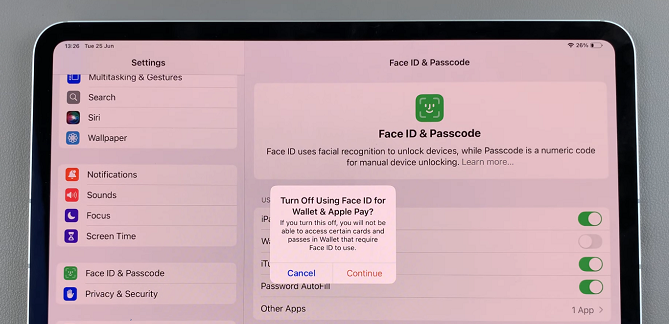 Turn Face ID For Wallet and Apple Pay ON/OFF On iPad