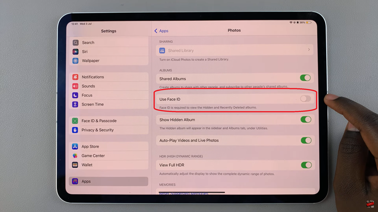 Disable Face ID In Photos App On iPad