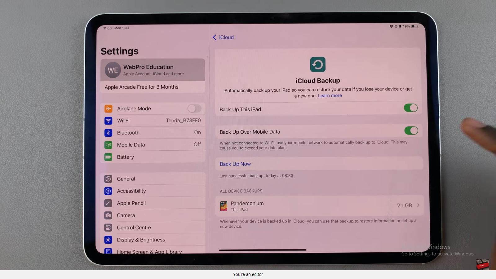 How To ‘Enable Back Up Over Mobile Data’ On iPad