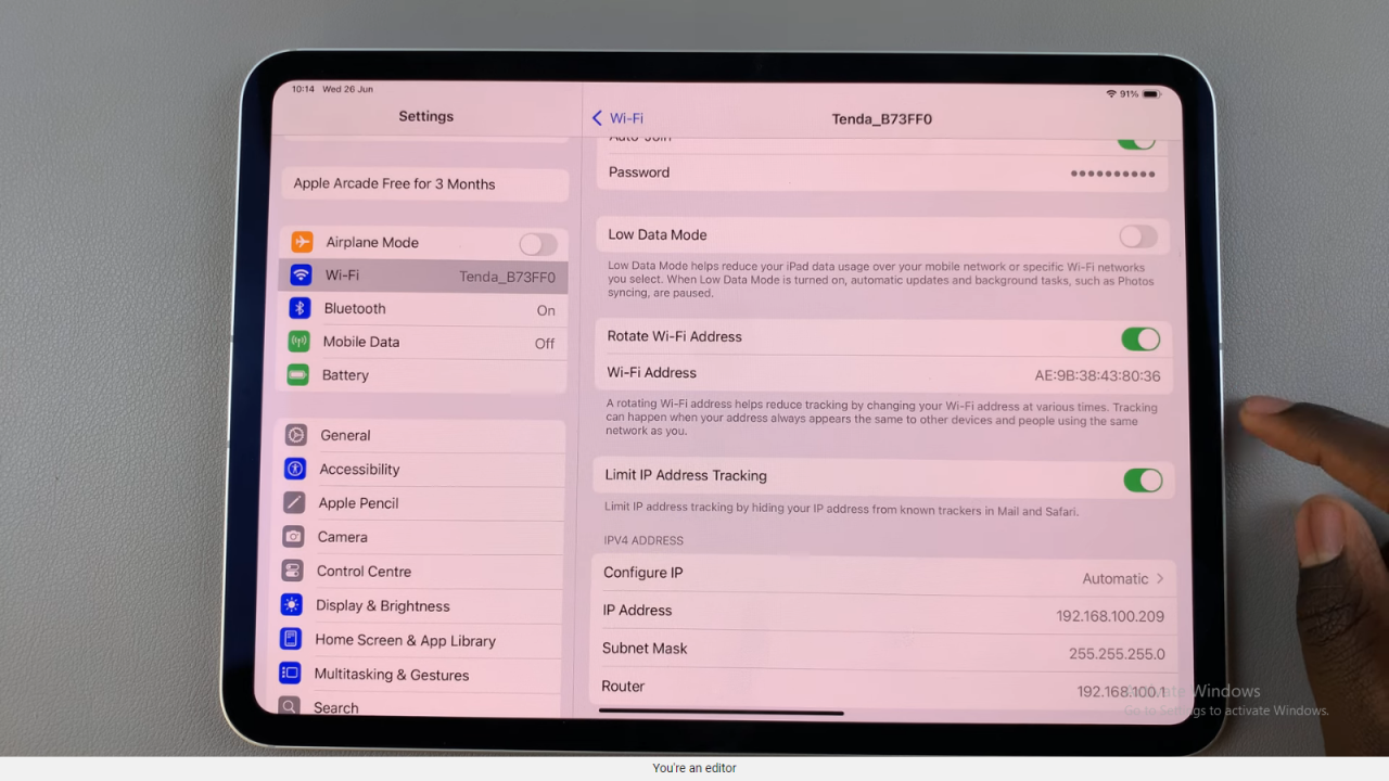 Enable Rotate Wi Fi Address On An iPad