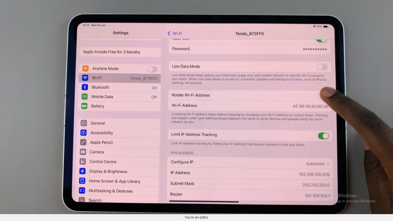 Enable Rotate Wi Fi Address On An iPad