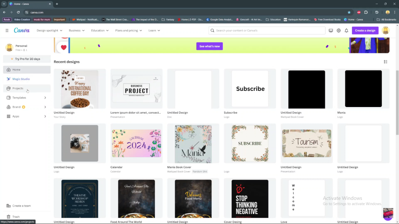 Find Recent Projects in Canva