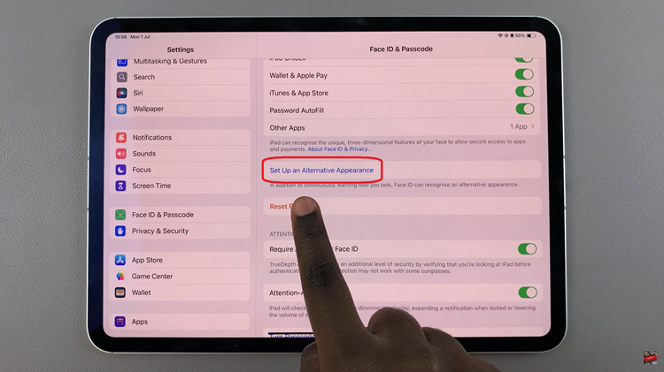 Set Alternative Face ID Appearance On iPad