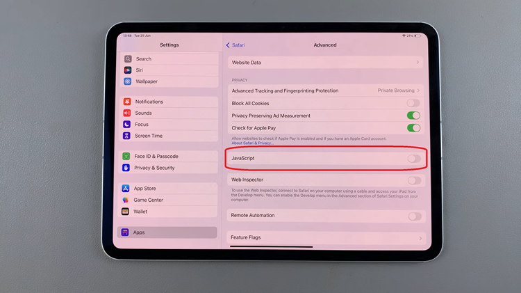 Turn OFF JavaScript On Safari Browser On iPad