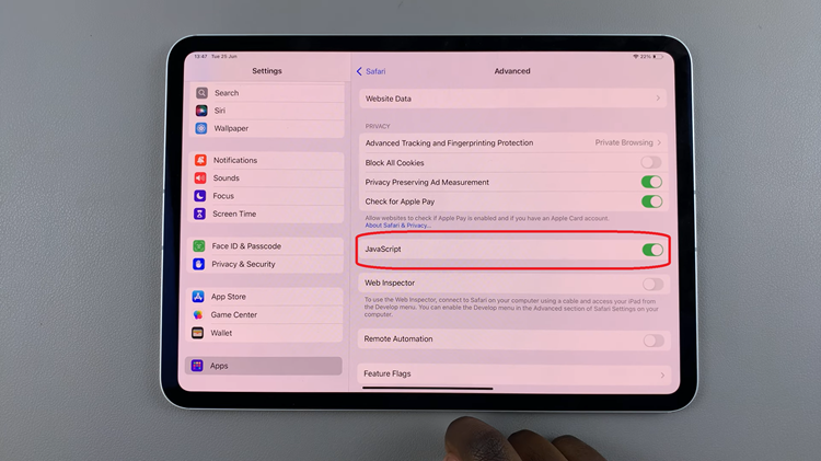 Turn ON JavaScript In Safari Browser On iPad