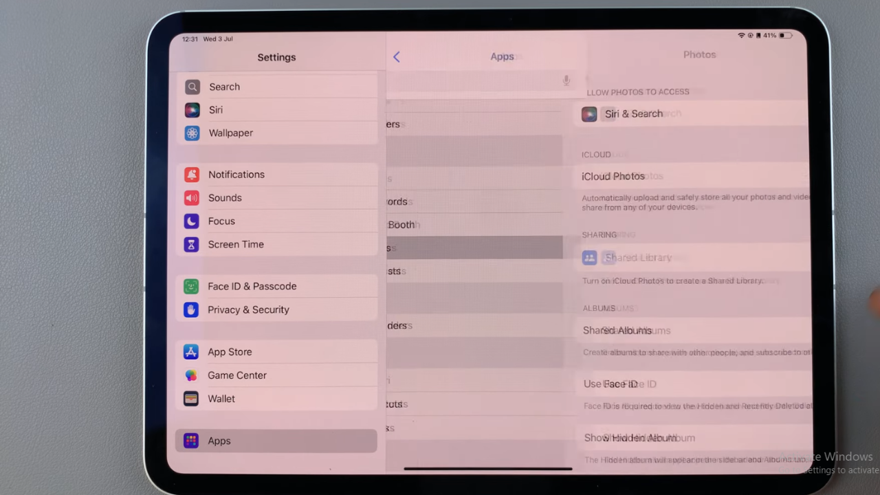 Turning on iCloud Photos On An Ipad