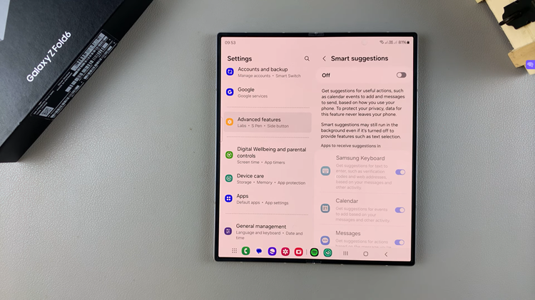 Disable Smart Suggestions On Samsung Galaxy Z Fold 6