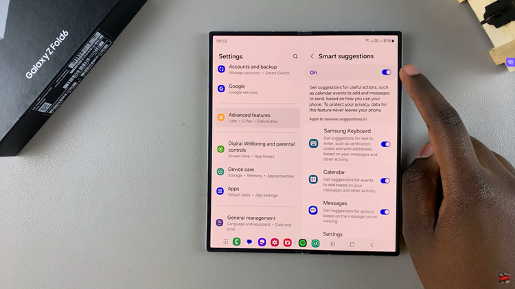 Enable Smart Suggestions On Samsung Galaxy Z Fold 6