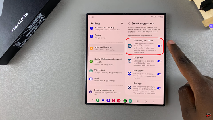 Enable Smart Suggestions For Keyboard On Samsung Galaxy Z Fold 6