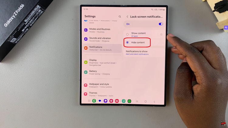 Hide Notification Contents On Lock Screen Of Samsung Galaxy Z Fold 6