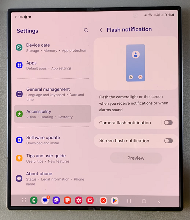 Disable Screen & Camera Flash Notifications On Galaxy Z Fold 6