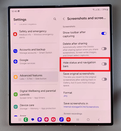 How To Show Navigation & Status Bar When Taking Screenshot On Galaxy Z Fold 6