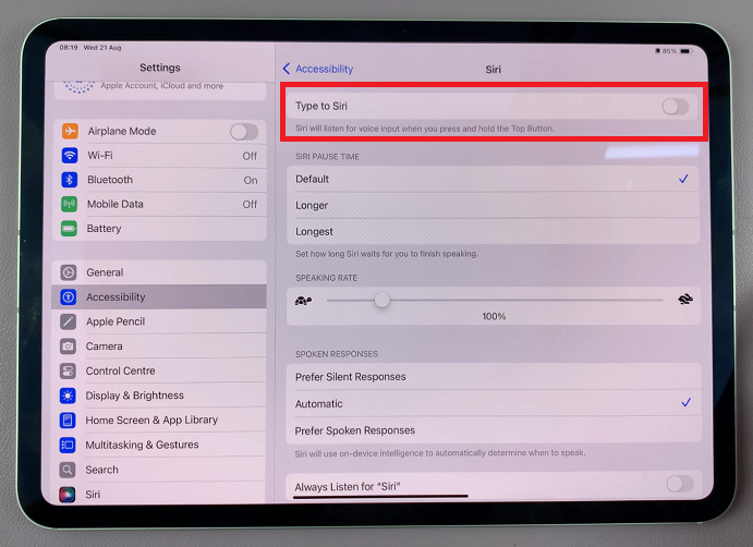 How To Disable Type To Siri On iPad