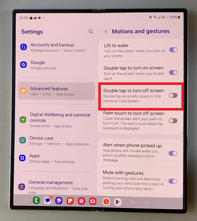 Enable / Disable Double Tap To Turn Screen OFF On Galaxy Z Fold 6