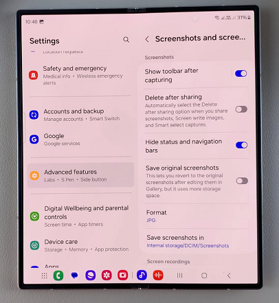 How To Hide Navigation & Status Bar When Taking Screenshot On Galaxy Z Fold 6