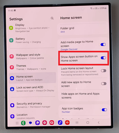 How To Add / Remove Apps Screen Button On Home Screen Of Galaxy Z Fold 6