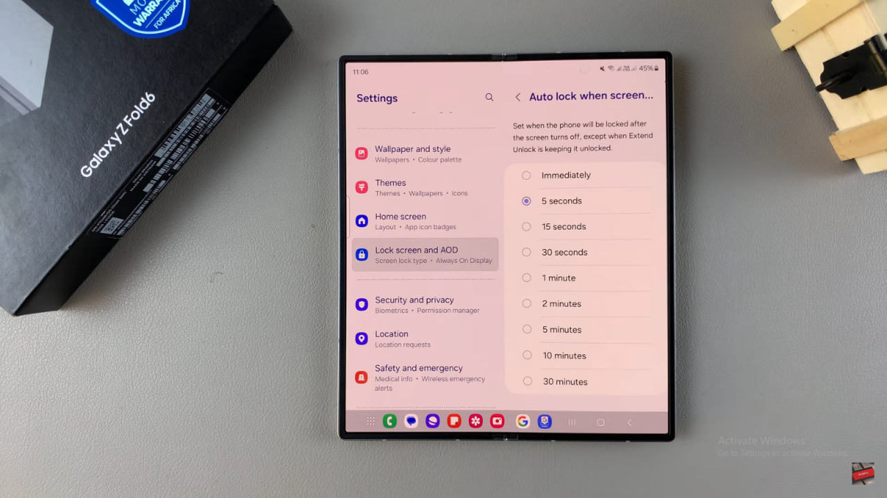 Set The Time For Auto Lock When Screen Turns Off On Samsung Galaxy Z Fold 6