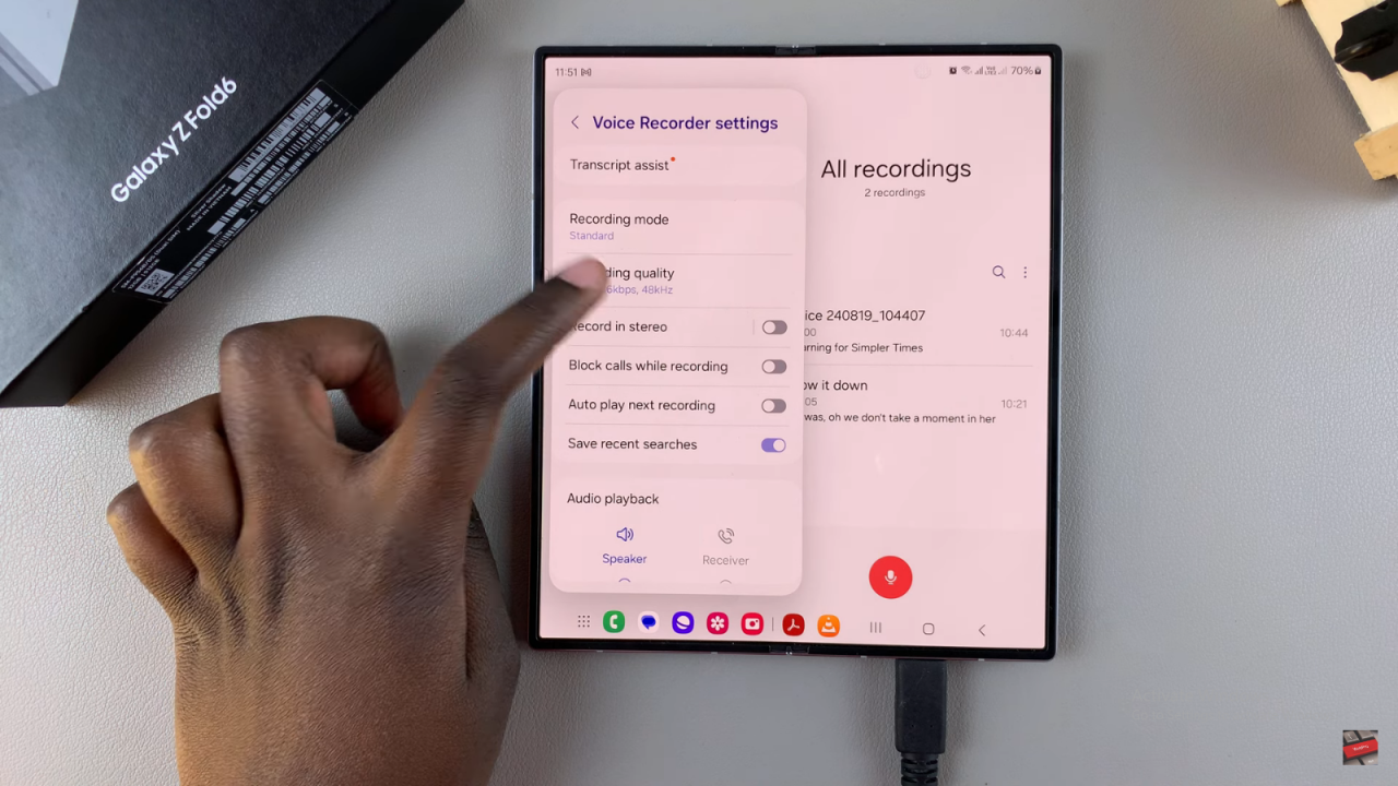 Change Recording Quality in Samsung Galaxy Z Fold 6 Voice Recorder