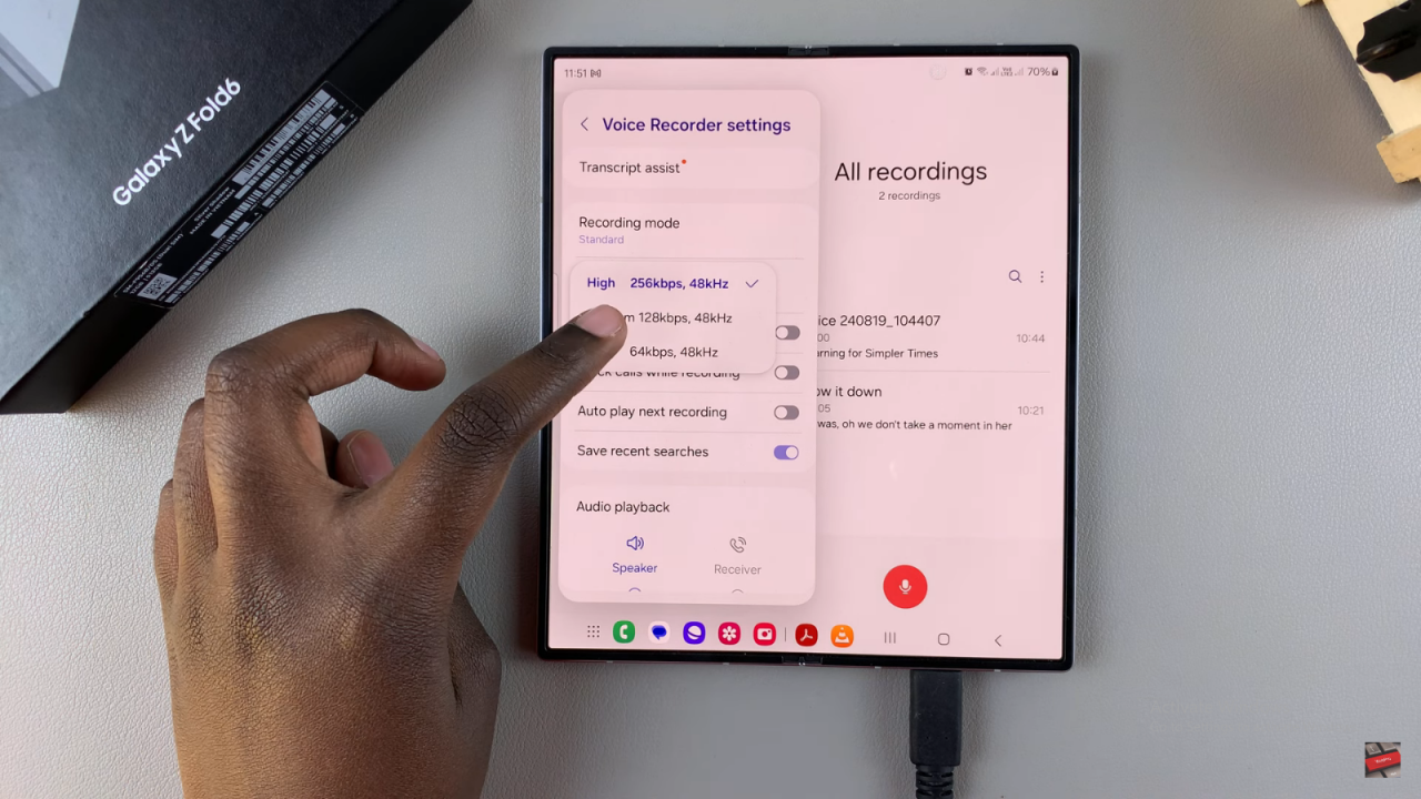 Change Recording Quality in Samsung Galaxy Z Fold 6 Voice Recorder