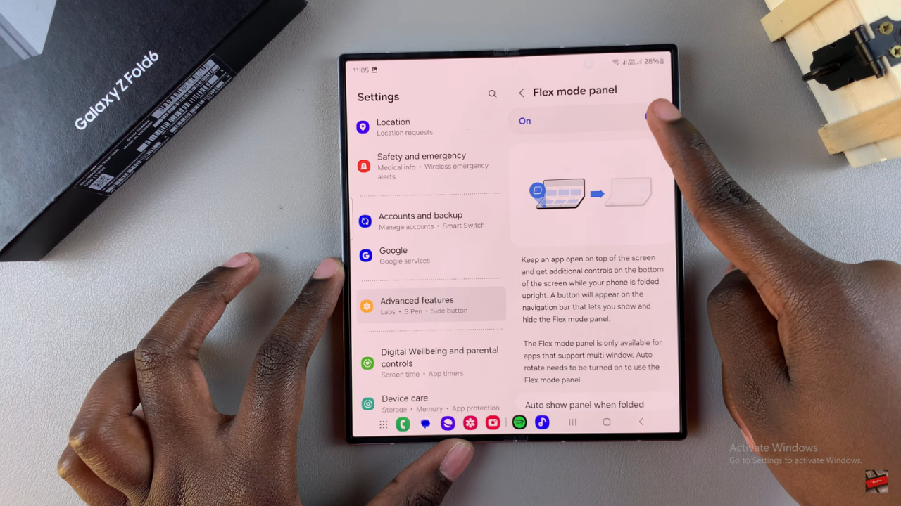 Disable Flex Mode Panel On Samsung Galaxy Z Fold 6