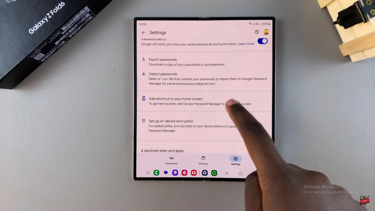 Add Google Password Manager To Home Screen On Samsung Galaxy Z Fold 6