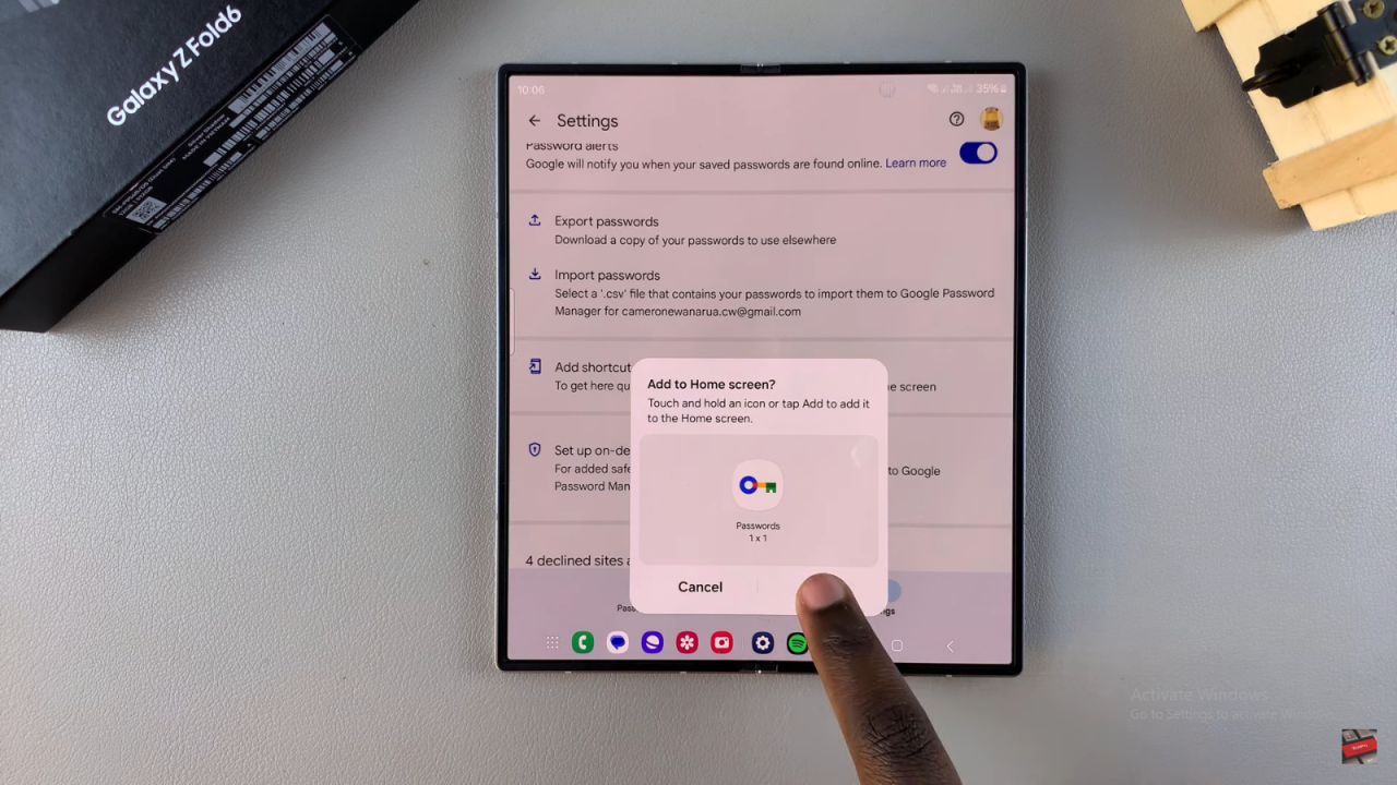 Add Google Password Manager To Home Screen On Samsung Galaxy Z Fold 6