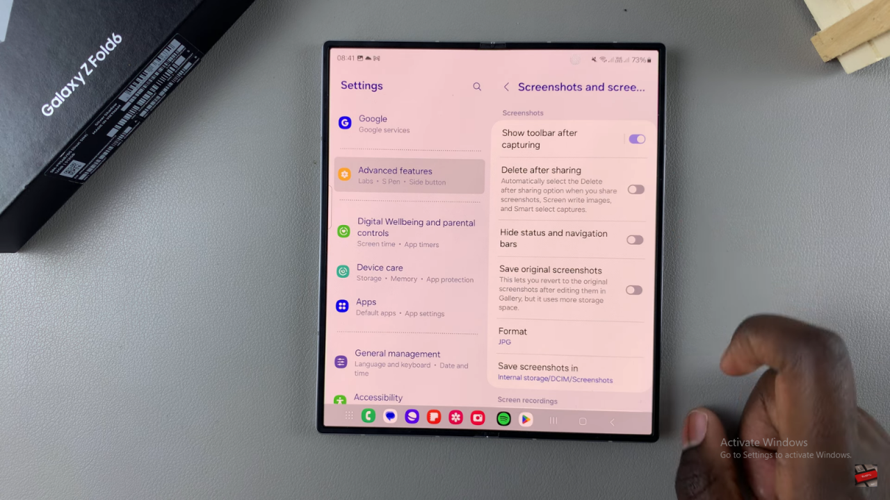  Enable / Disable 'Delete Screenshot After Sharing' From Tollbar On Samsung Galaxy Z Fold 6