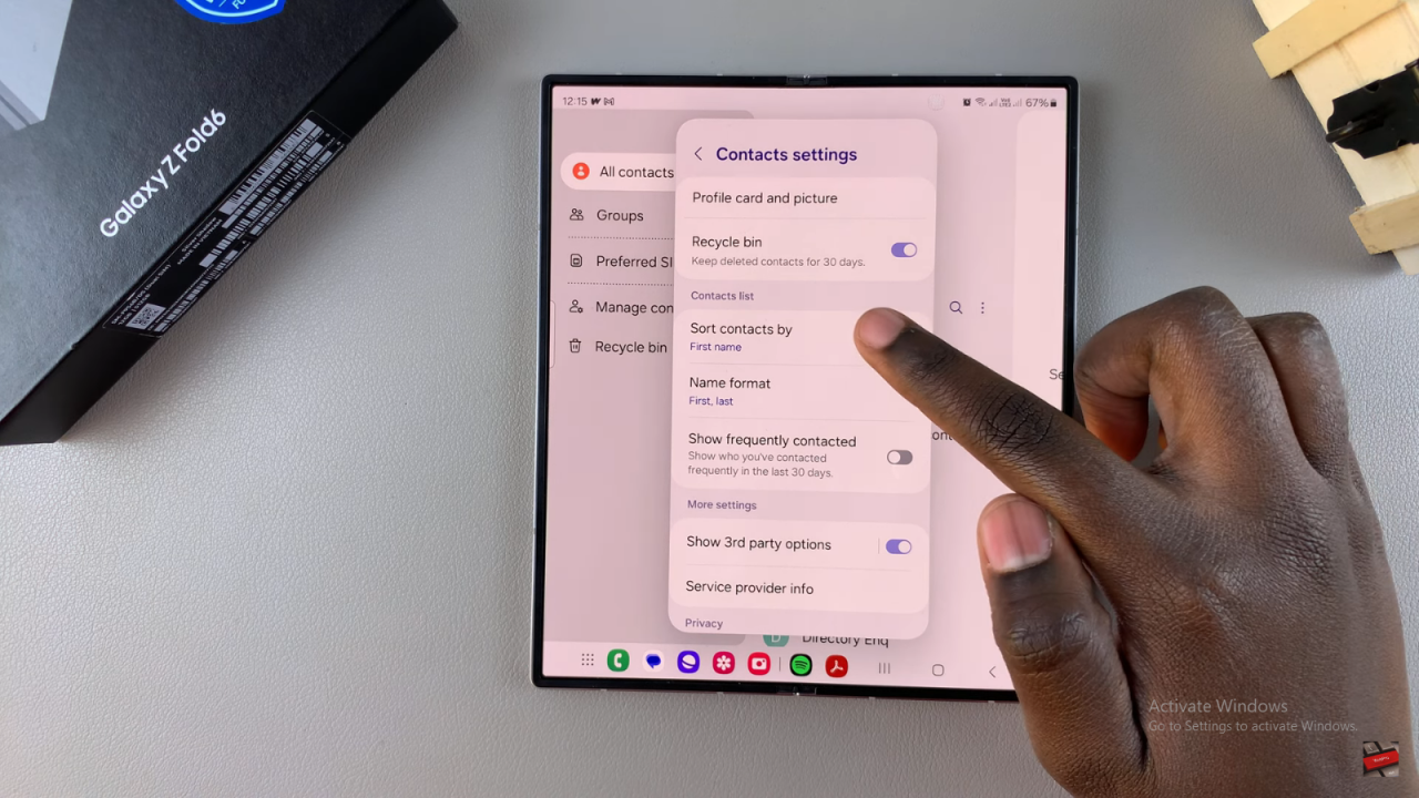 Sort Contacts By First/Last Name On Samsung Galaxy Z Fold 6