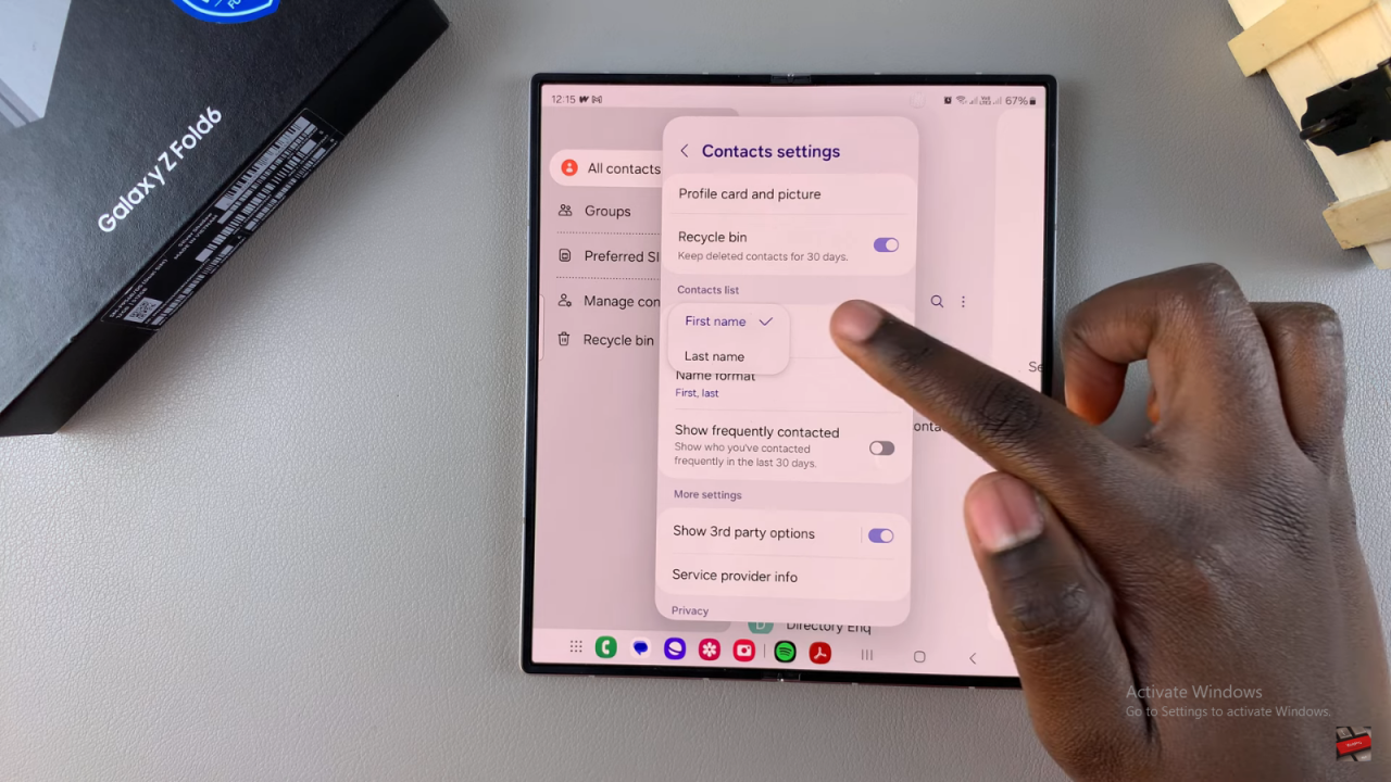 Sort Contacts By First/Last Name On Samsung Galaxy Z Fold 6