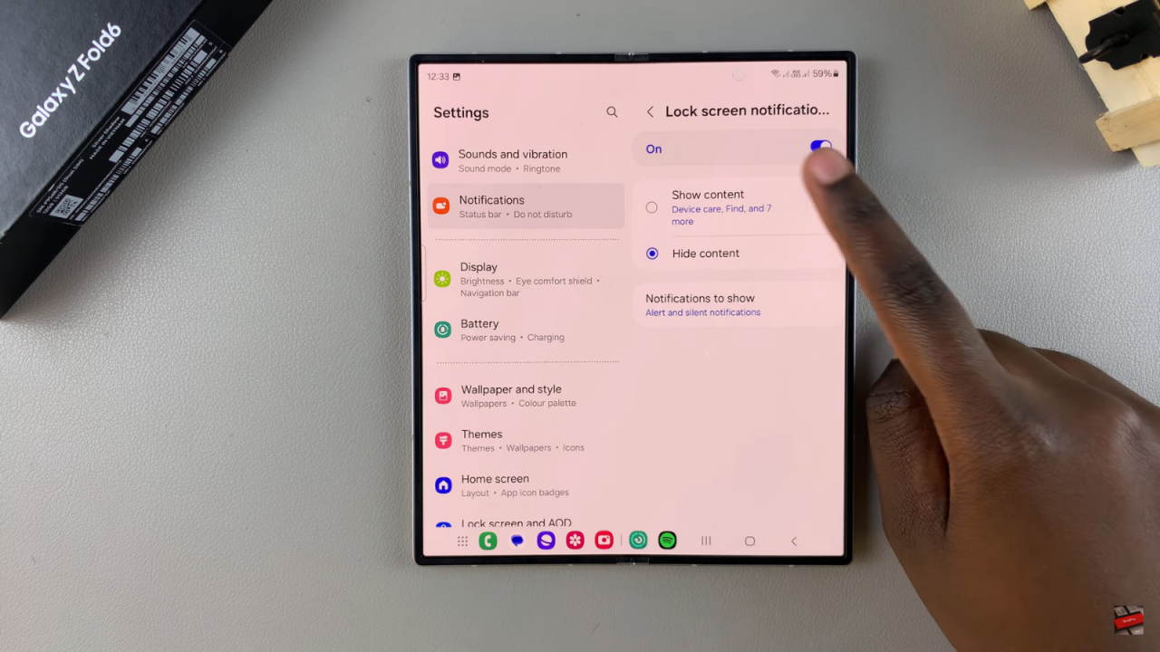 Hide Notification Contents On Lock Screen Of Samsung Galaxy Z Fold 6