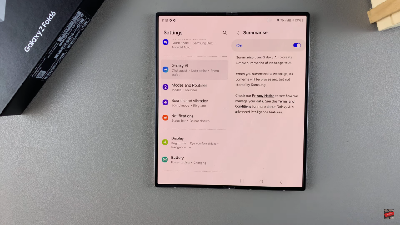 Use AI In Samsung Internet On Samsung Galaxy Z Fold 6