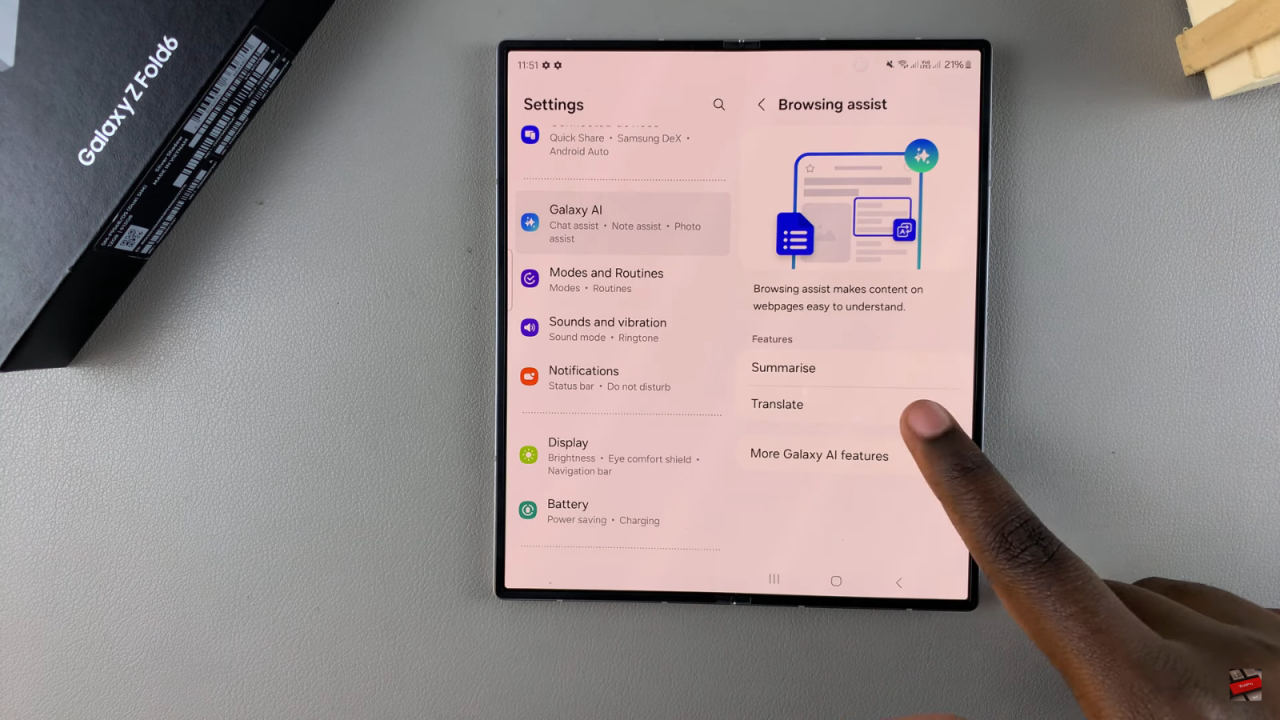 Use AI In Samsung Internet On Samsung Galaxy Z Fold 6