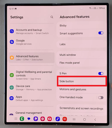 Side Button On Galaxy Z Fold 6