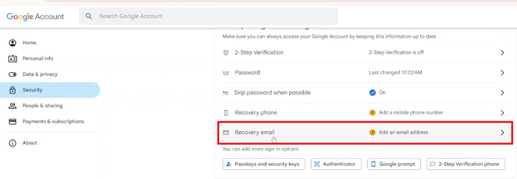 How To Add Recovery Email To Google Account