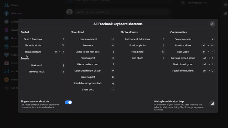 How To Enable/Disable Keyboard Shortcuts On Facebook