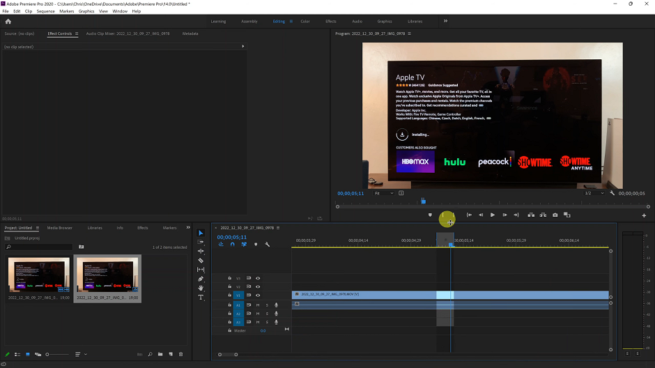 Secuencia de entrada y salida en Premiere Pro