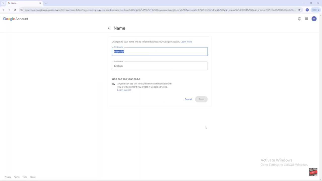 Change Google Account Name