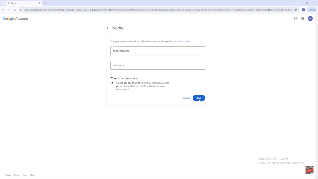 Change Google Account Name