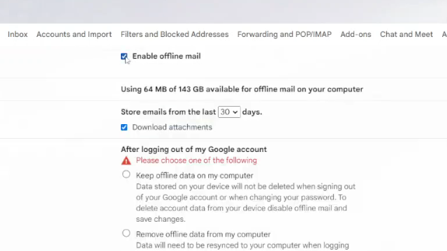 Enable Offline Mail For Gmail