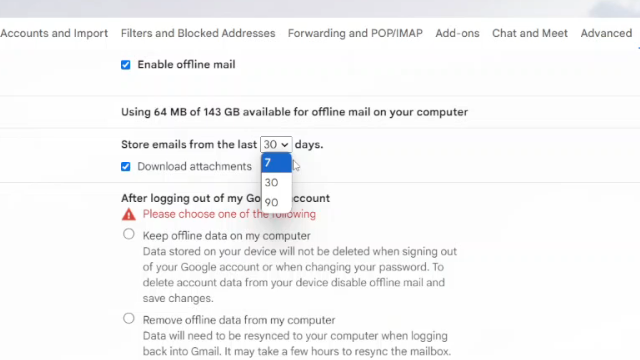 Enable Offline Mail For Gmail