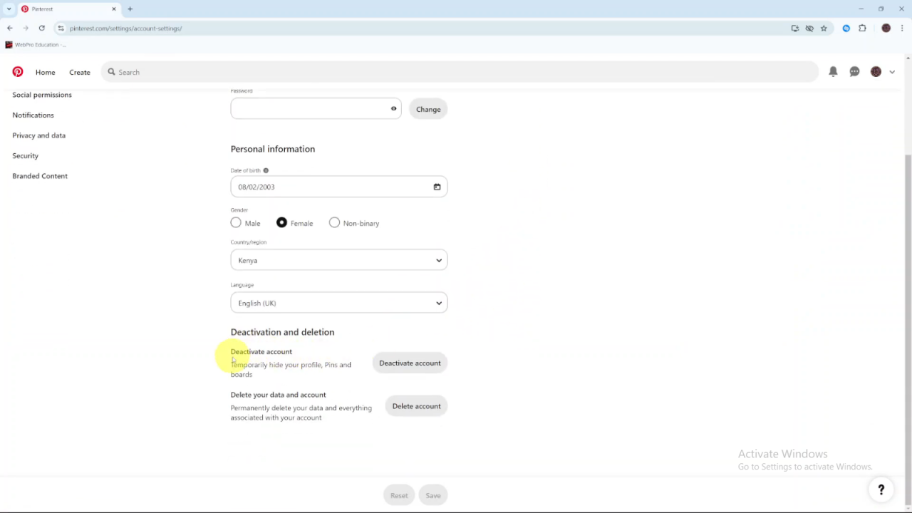  Temporarily Deactivate Your Pinterest Account