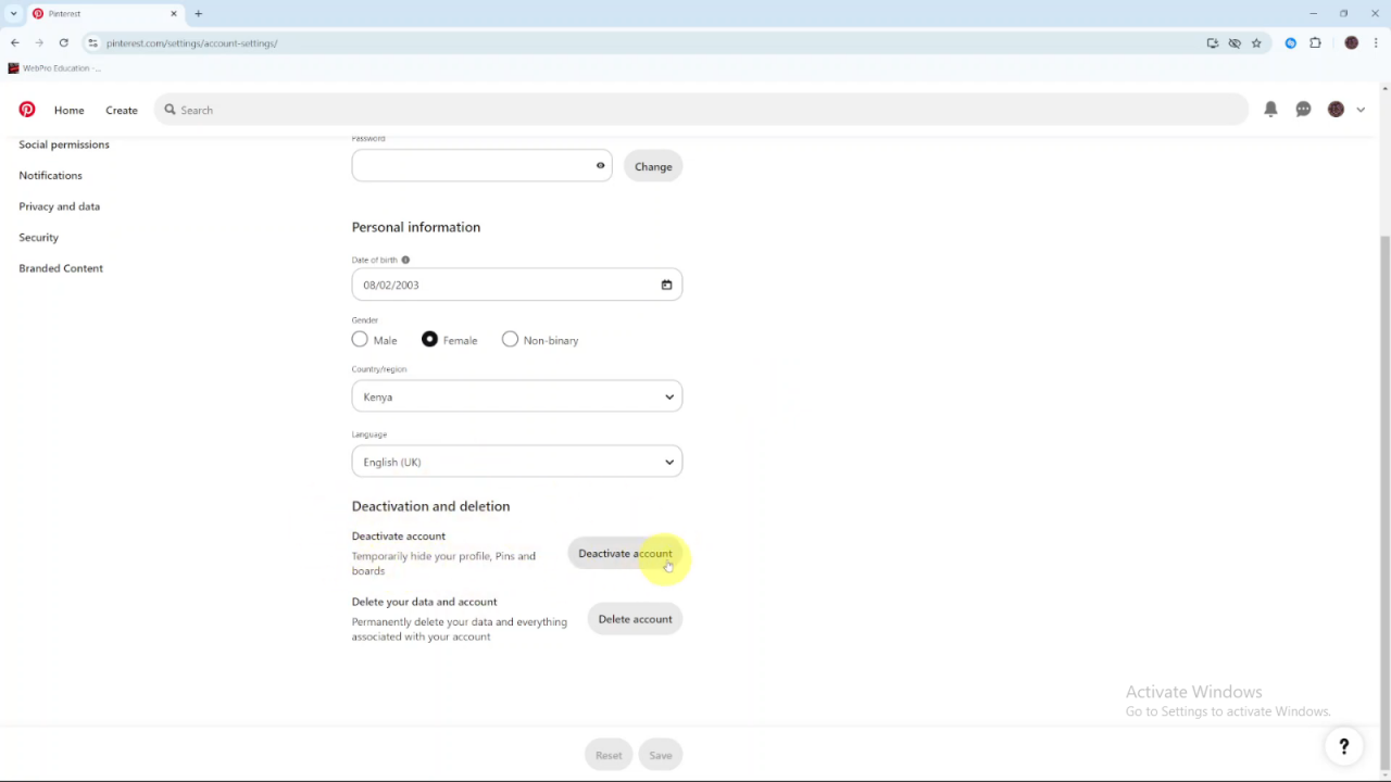  Temporarily Deactivate Your Pinterest Account
