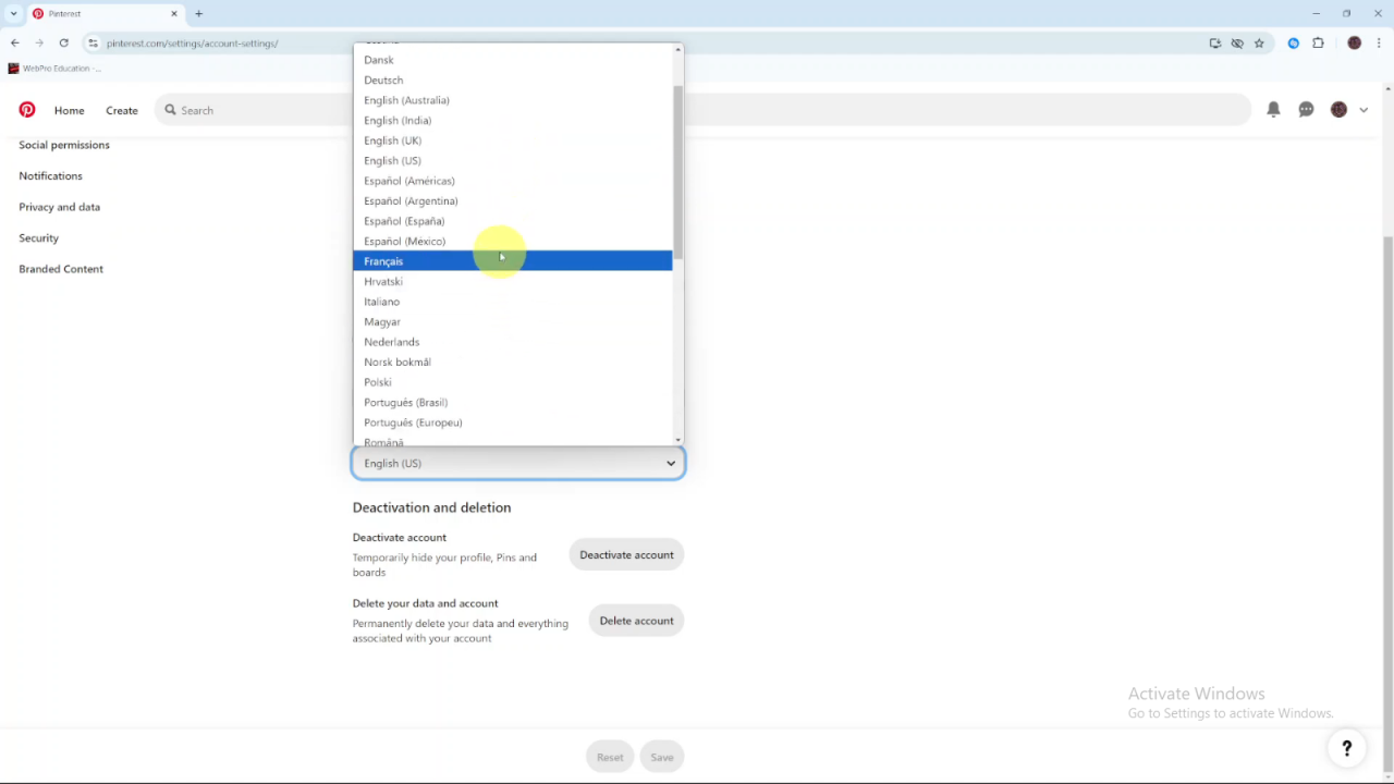 Change Language On Pinterest