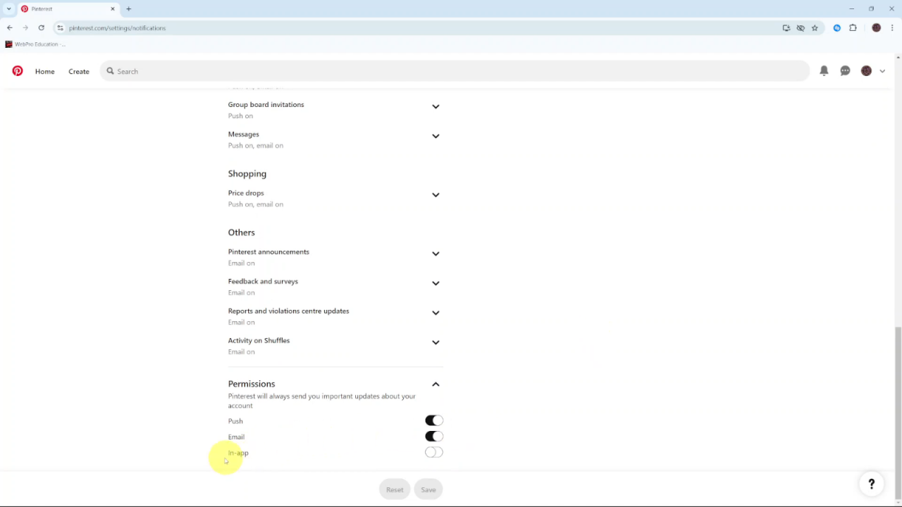 Enable In App Notifications On Pinterest