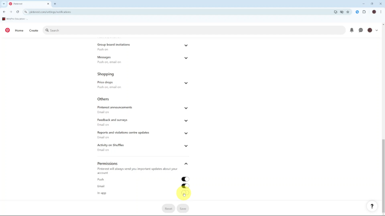 Enable In App Notifications On Pinterest